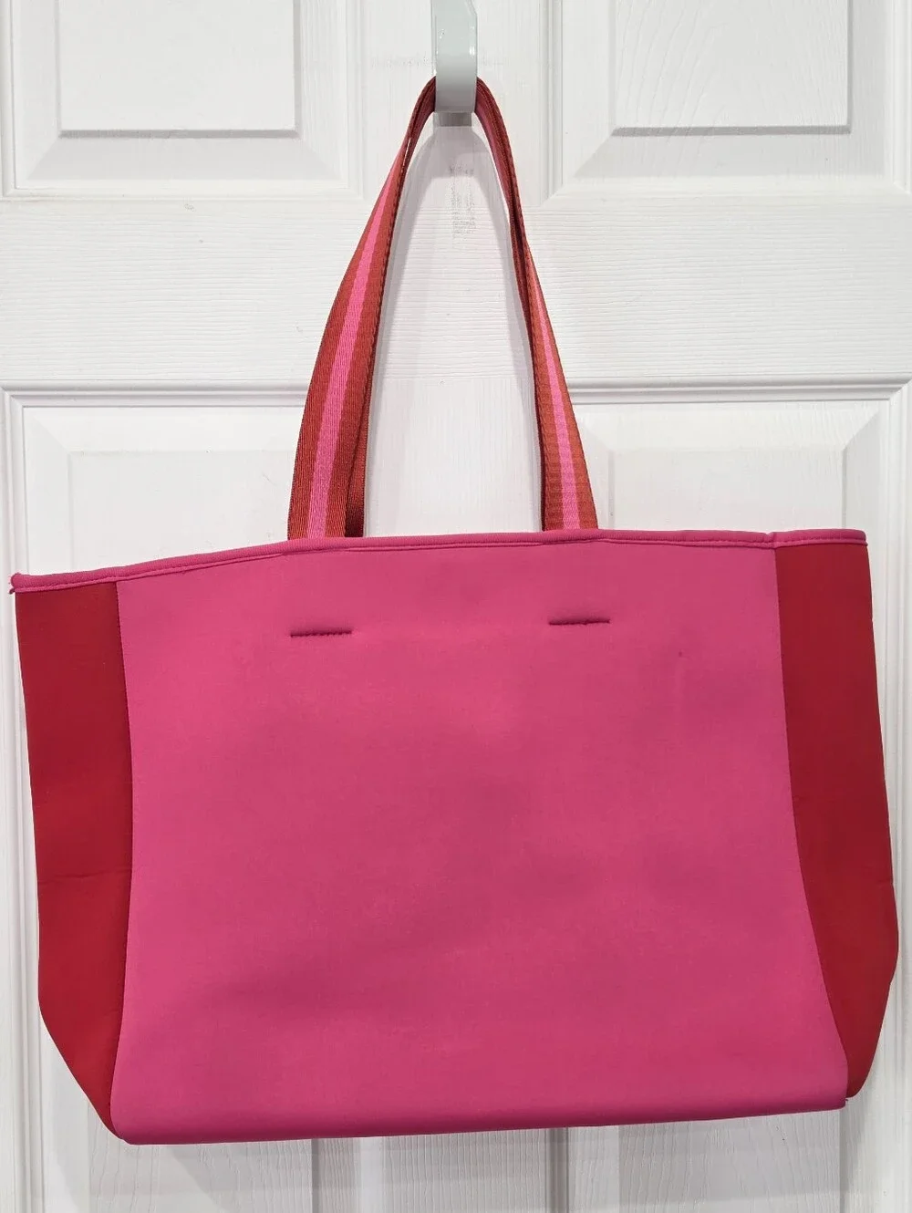 summersalt Red and Pink Striped-Handle Tote
